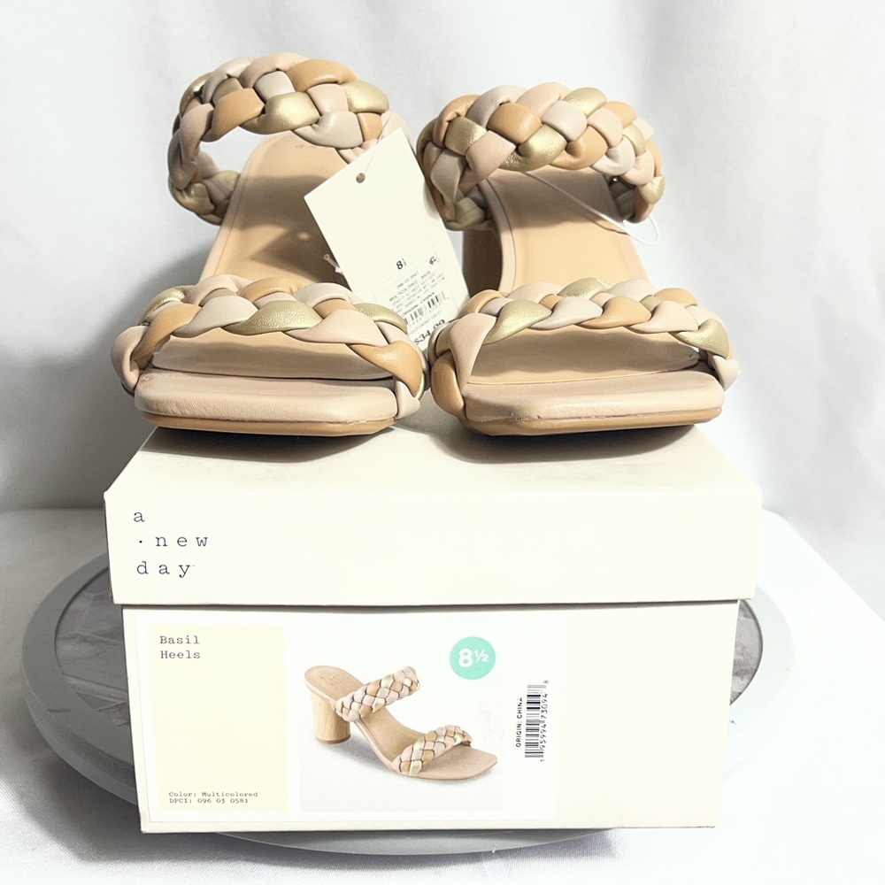 A New Day Basil Braided Block Heel Sandals Neutral Multicolor Size 8.5